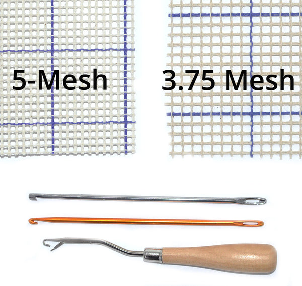 2 Pieces Blank Rug Hooking Mesh Latch Hook Canvas Mesh Rug Canvas Kit with  2 Pieces Wooden Bent Latch Hook Tool for DIY Latch Hook Rug Tapestry Canvas
