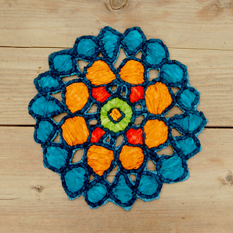 Floral Lace-Like Medallion in Rich Colors -- Locker Hooked