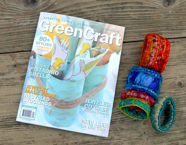 Hooked on Sari--Colorful Locker Hooked Bangles in GreenCraft Magazine