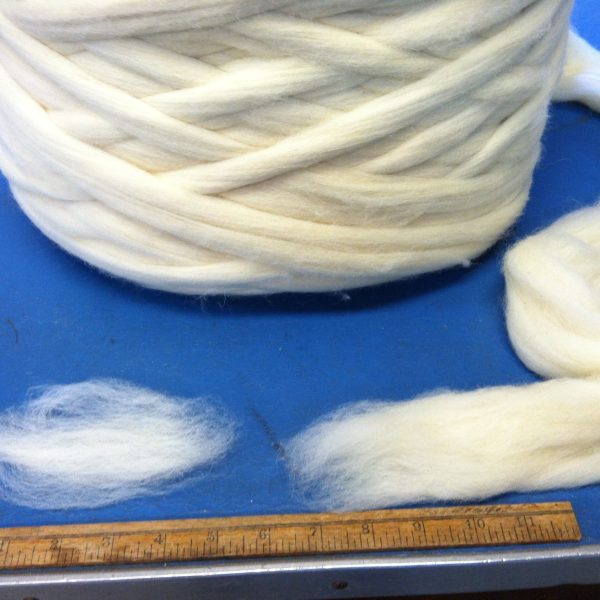Off-white wool top roving, mid view