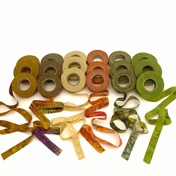 cotton fabric strips, hand-dyed, 3/4"wide, collection, locker hooking, weaving, crochet, ribbon, gift wrap