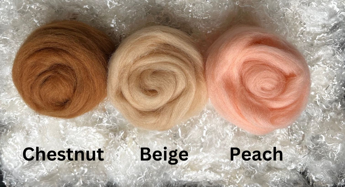 Beige dyed Corriedale wool top roving, second view