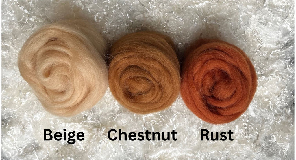 Chestnut dyed Corriedale wool top roving, second view