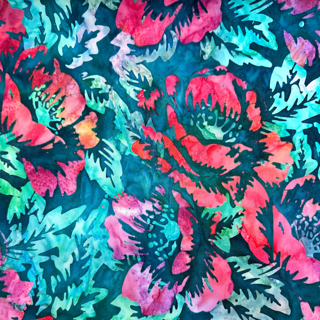 Color Crazy Hand-Dyed Cotton Fabric - Emerald Poppies