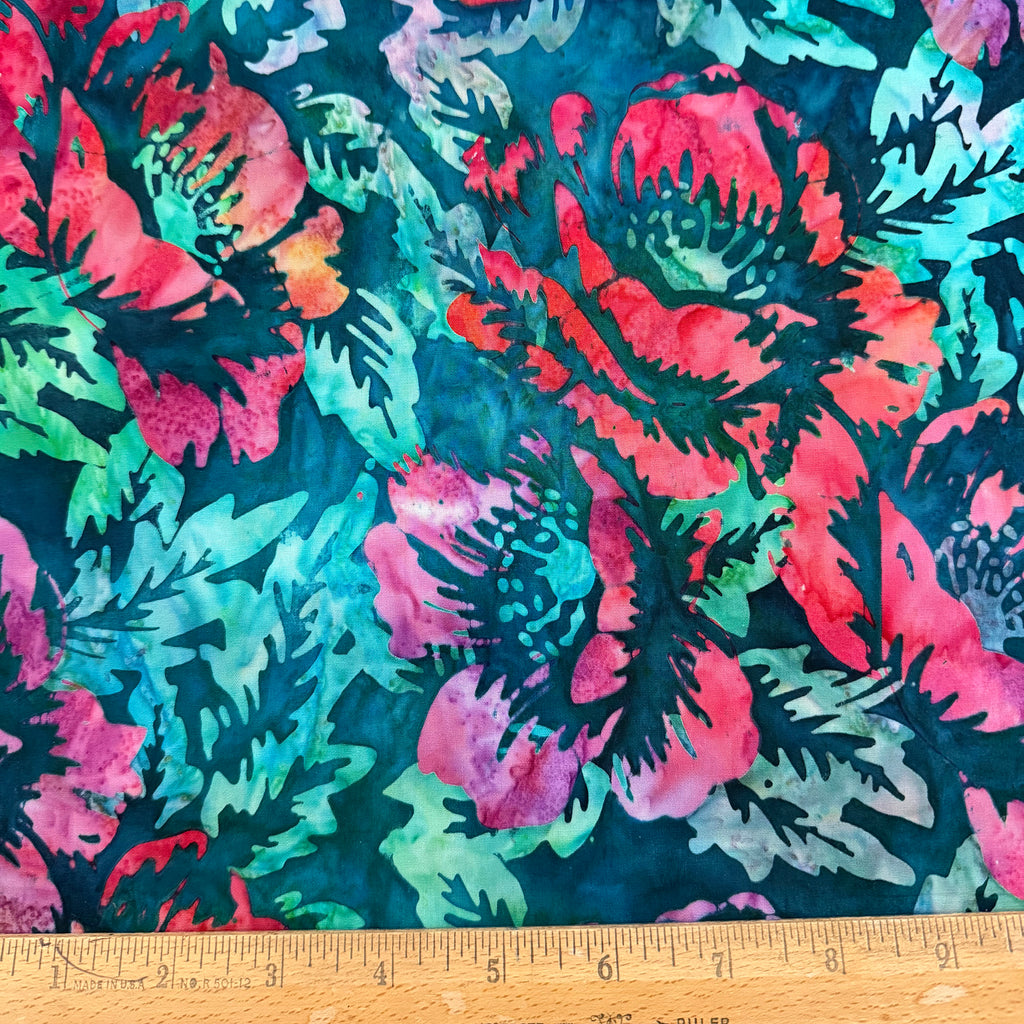 Color Crazy Hand-Dyed Cotton Fabric - Emerald Poppies
