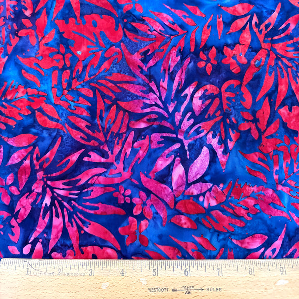 NEW! Color Crazy Hand-Dyed Cotton Fabric - Red Fuchsia Fronds