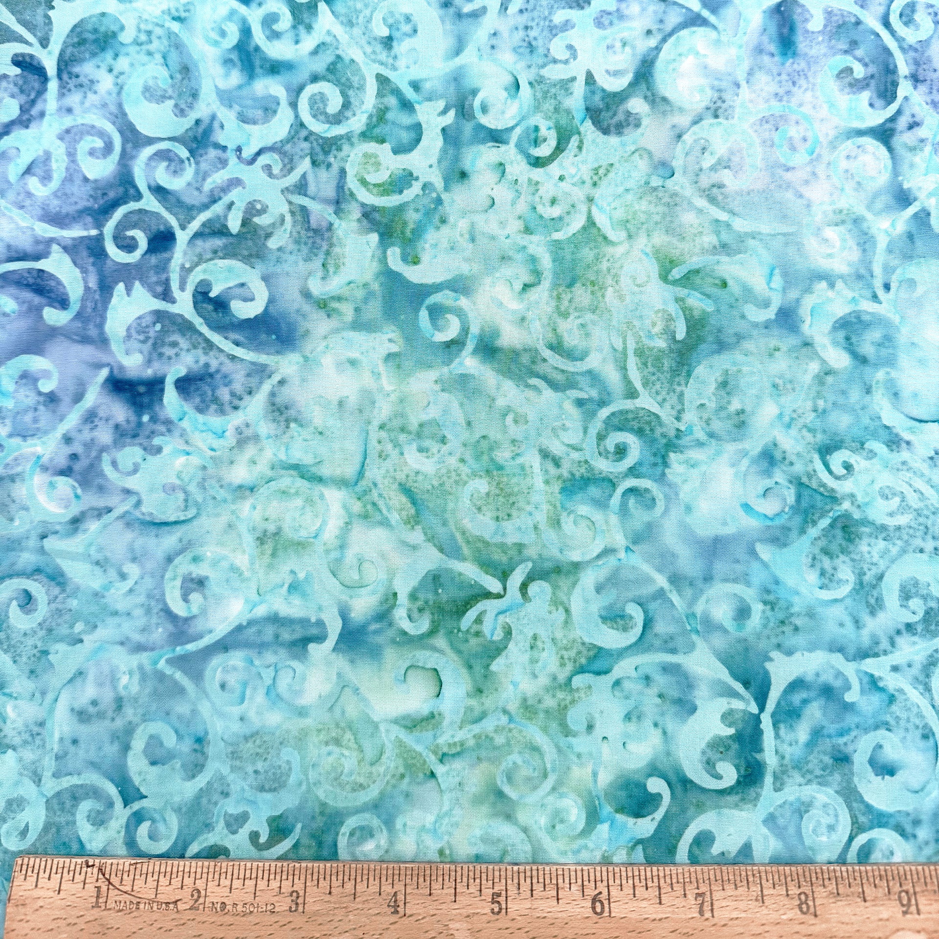 Color Crazy Hand-Dyed Cotton Fabric - Aqua Filigree