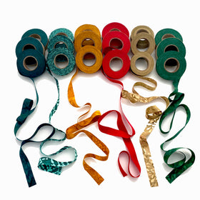 Holiday colors in hand-dyed fabric strips, 1" wide, great for locker hooking, crochet, weaving, tapestry, 330 yds