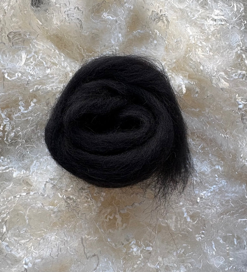 Black dyed Corriedale wool top roving
