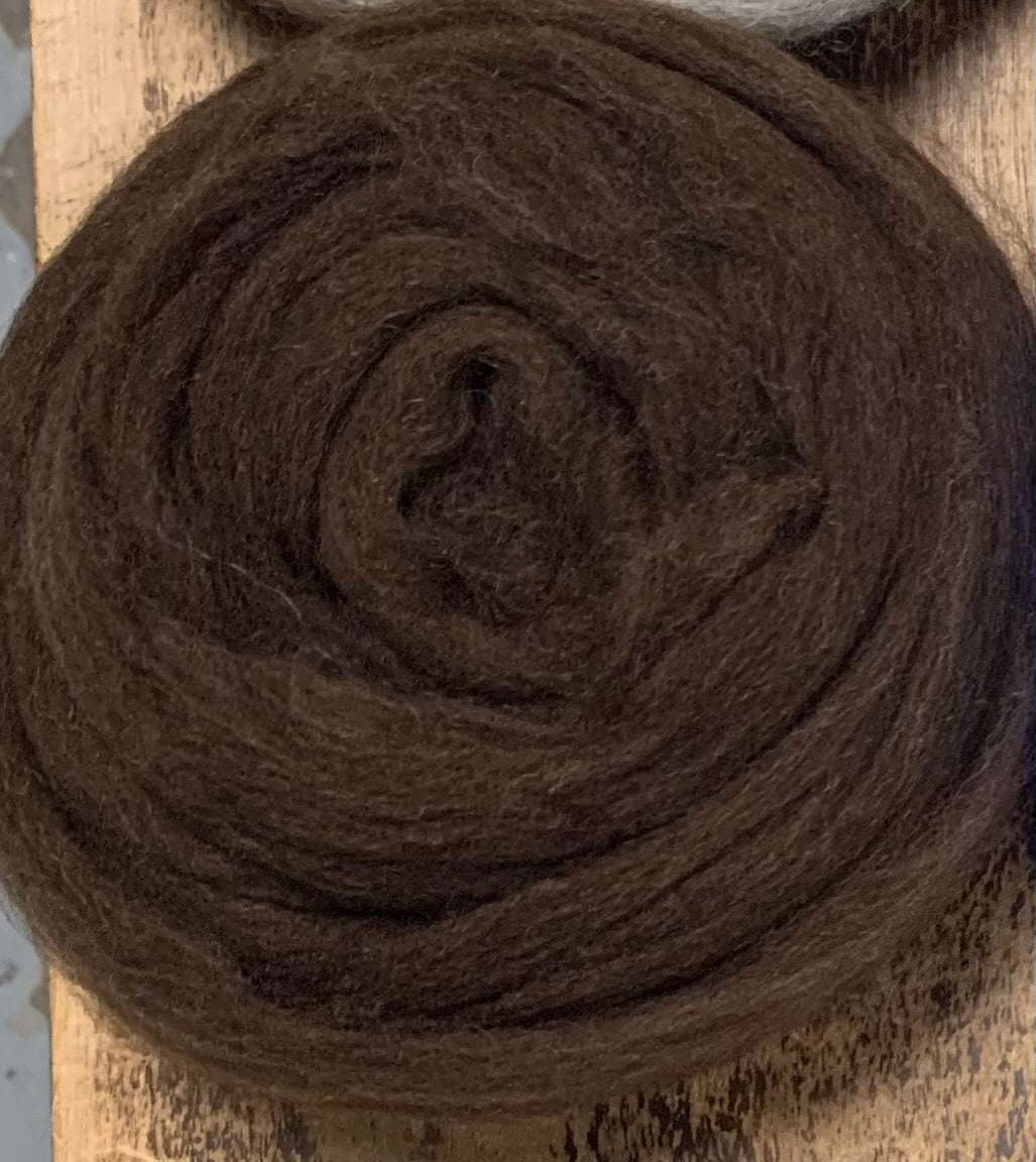 Natural brown undyed Merino wool top roving