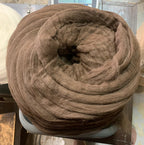 Close view of natural brown Merino Comeback wool top fiber
