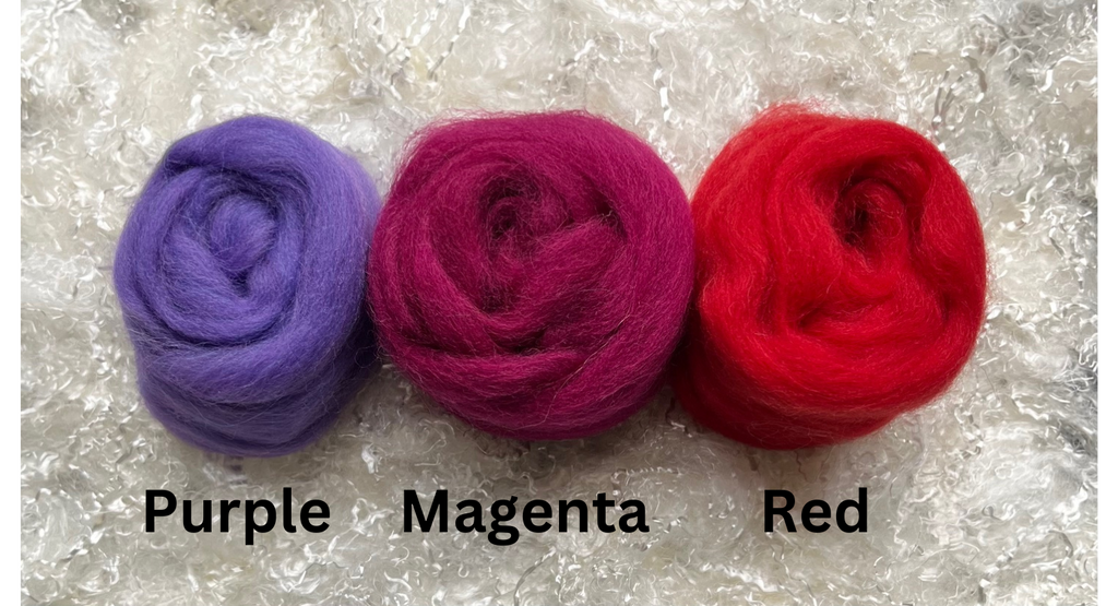 Magenta dyed Corriedale wool top roving, second view