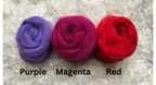 Magenta dyed Corriedale wool top roving, second view