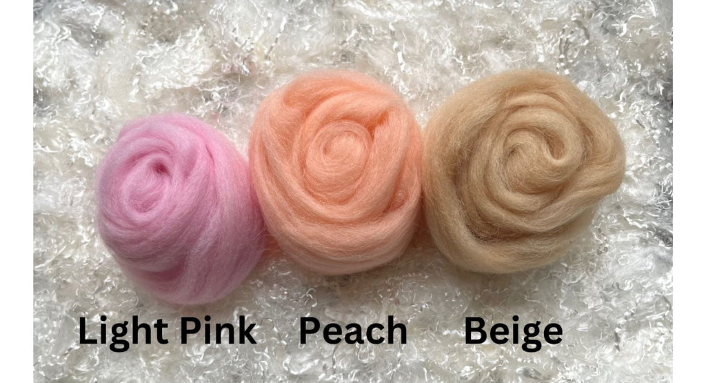 Peach dyed Corriedale wool top roving, third view