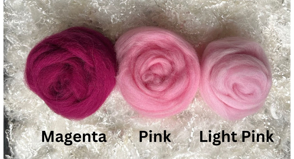 Pink dyed Corriedale wool top roving, second view
