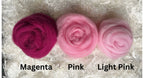 Pink dyed Corriedale wool top roving, second view