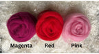 Red dyed Corriedale wool top roving, second view