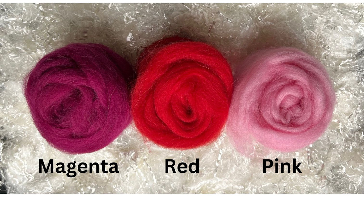 Red dyed Corriedale wool top roving, second view