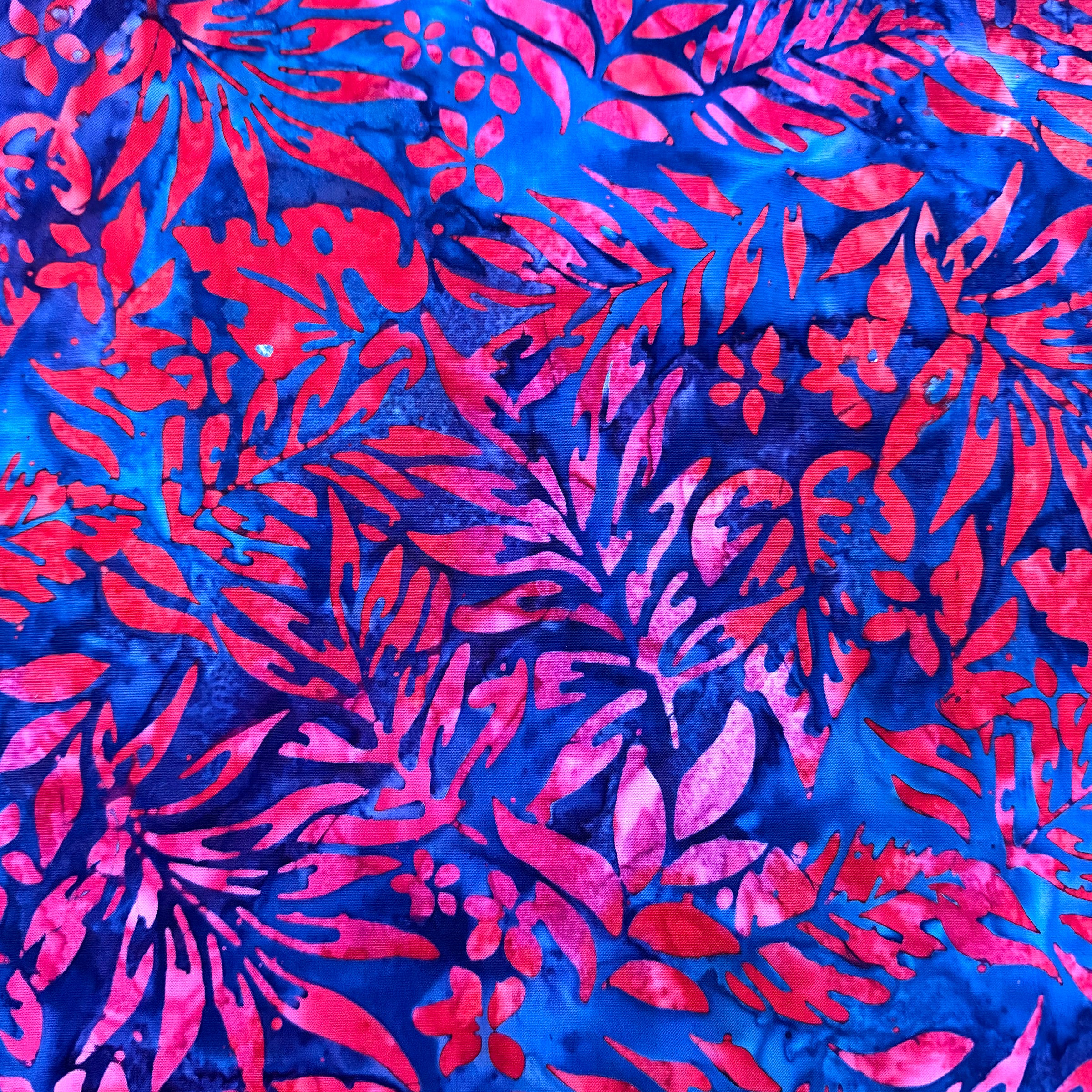 Color Crazy Hand-Dyed Cotton Fabric - Red Fuchsia Fronds