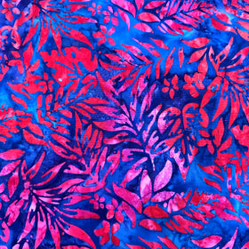 NEW! Color Crazy Hand-Dyed Cotton Fabric - Red Fuchsia Fronds