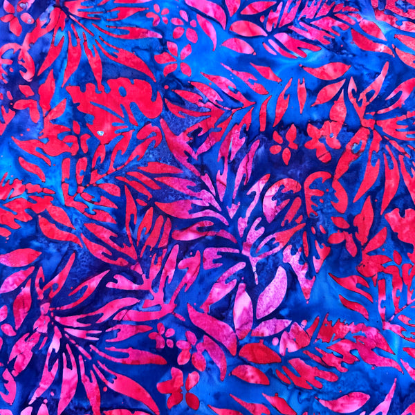 NEW! Color Crazy Hand-Dyed Cotton Fabric - Red Fuchsia Fronds