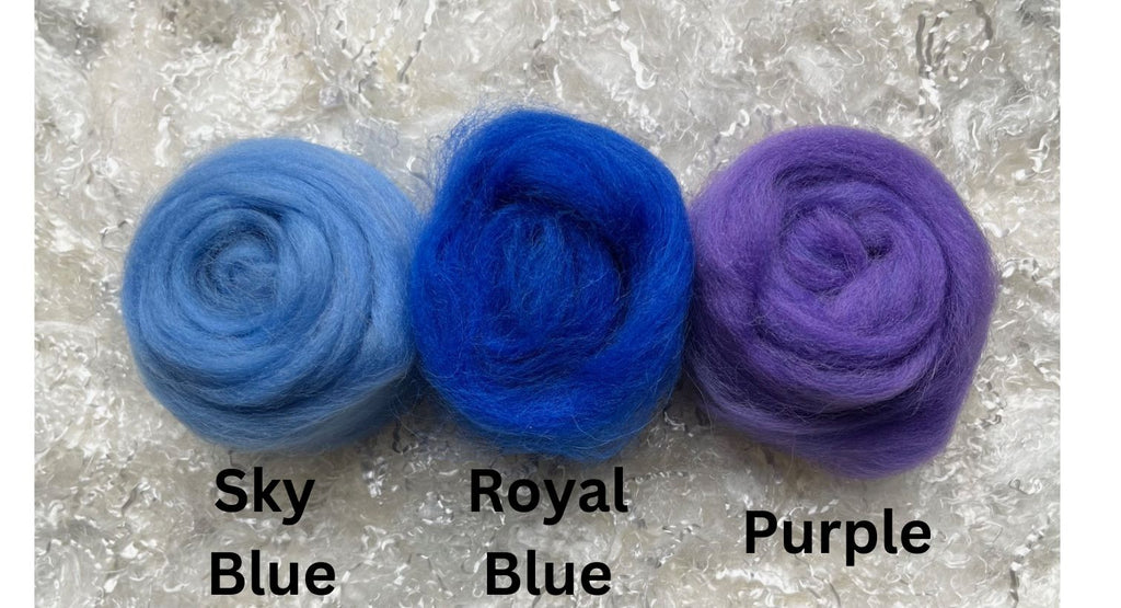 Royal Blue dyed Corriedale wool top roving, third view