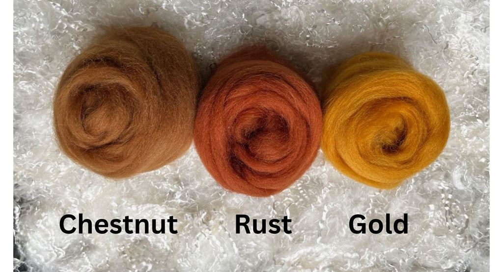 Rust dyed Corriedale wool top roving, second view