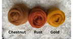 Rust dyed Corriedale wool top roving, second view
