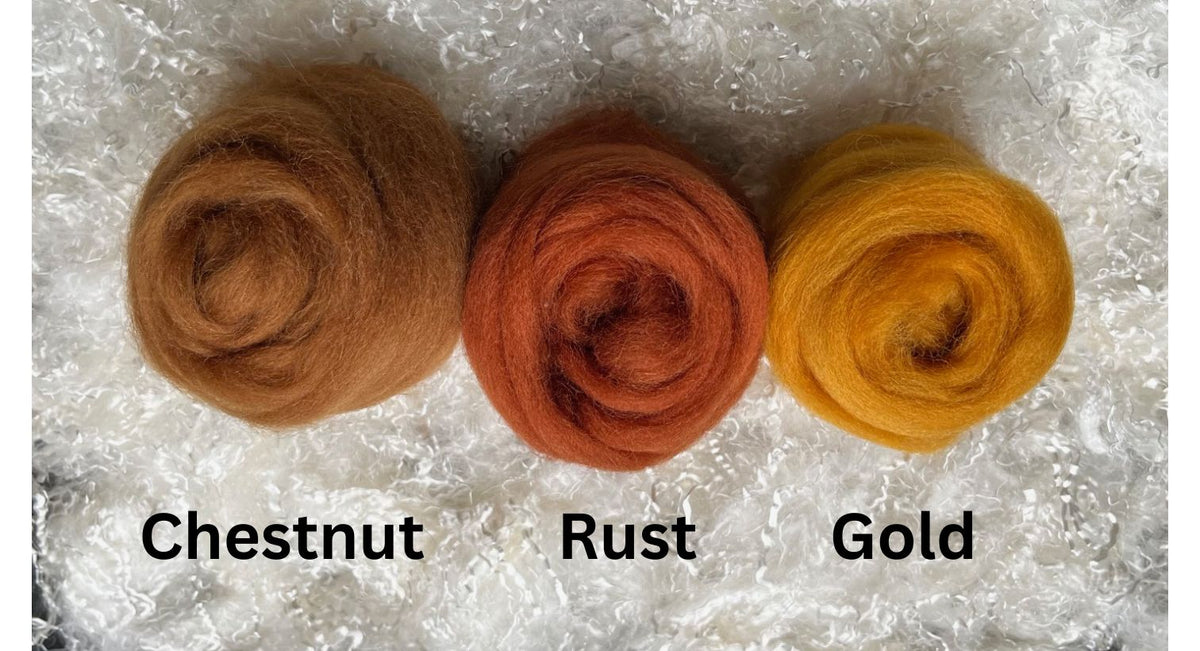 Rust dyed Corriedale wool top roving, second view