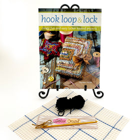 Locker hooking kit basics: Hook, Loop & Lock Book, 10" canvas, locker hook, tapestry needle, locking medium