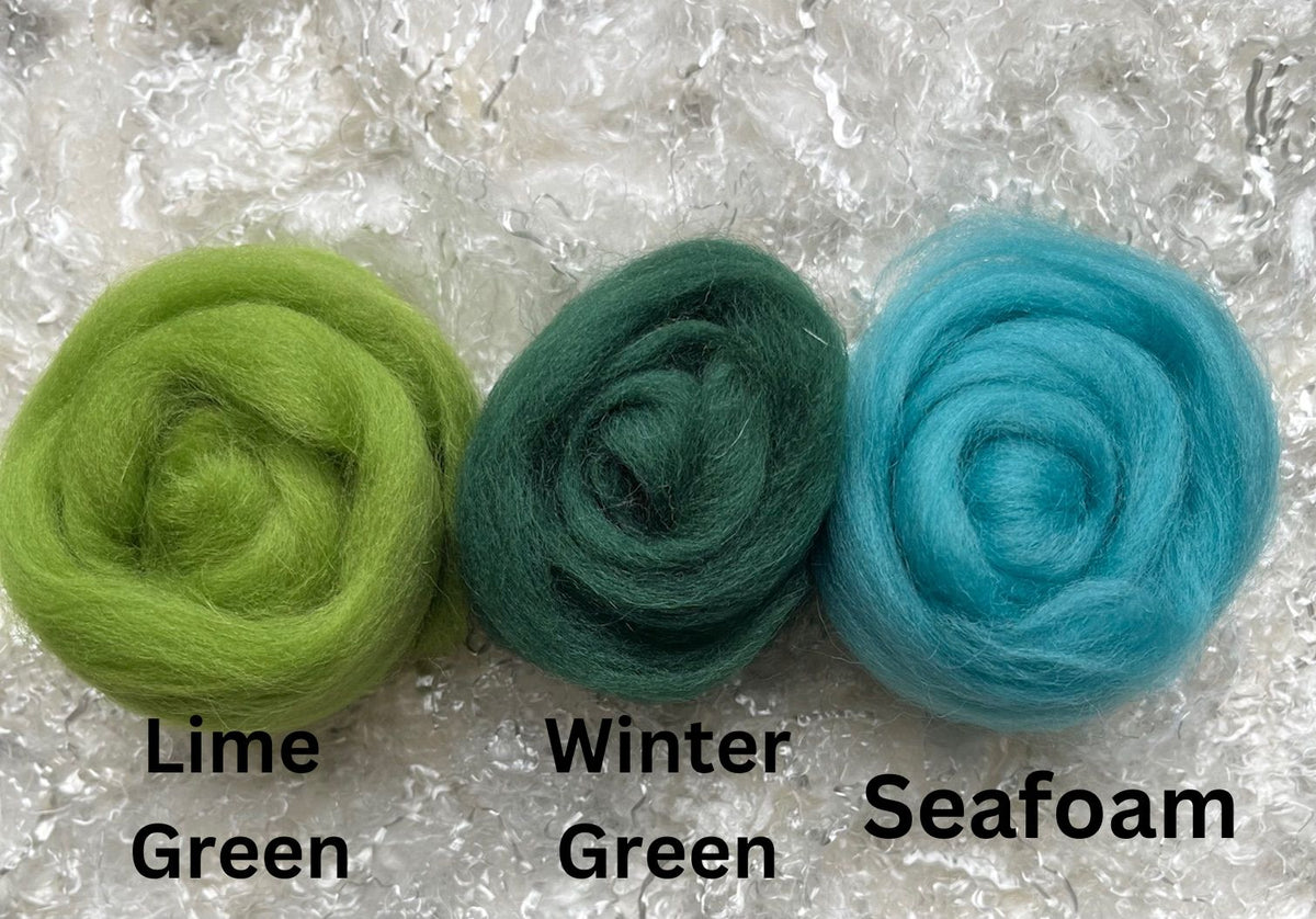 Winter Green dyed Corriedale wool top roving, second view