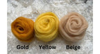 Yellow dyed Corriedale wool top roving, third view