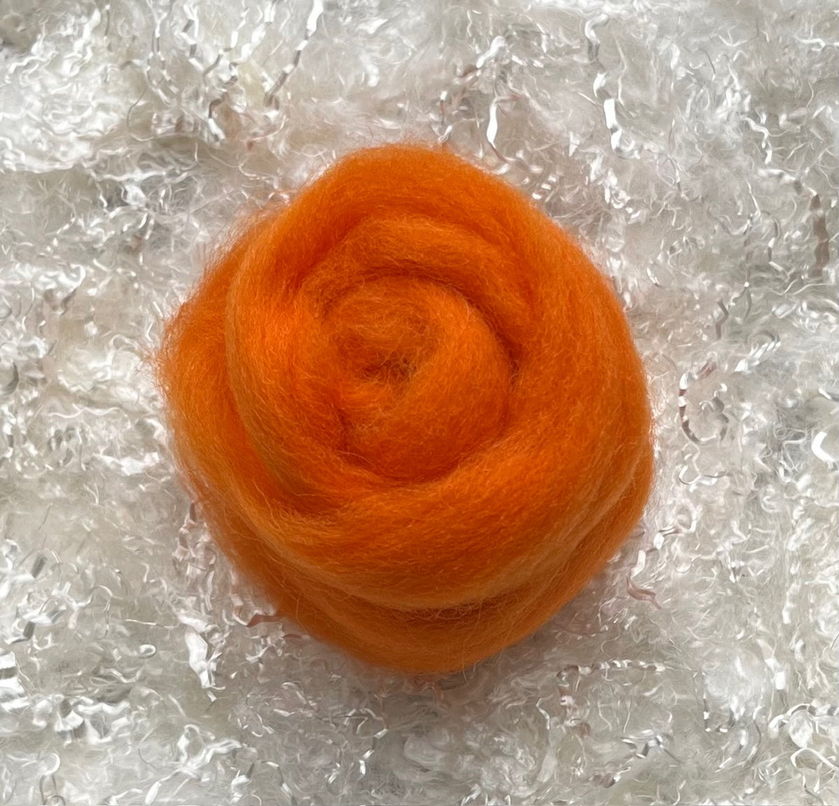 Orange dyed Corriedale wool top roving