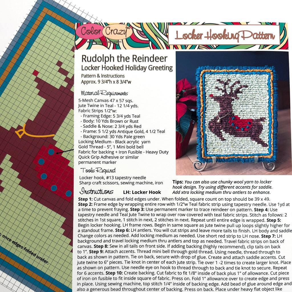 Rudolph the Reindeer - Locker Hooked Texture Greeting - Pattern Download