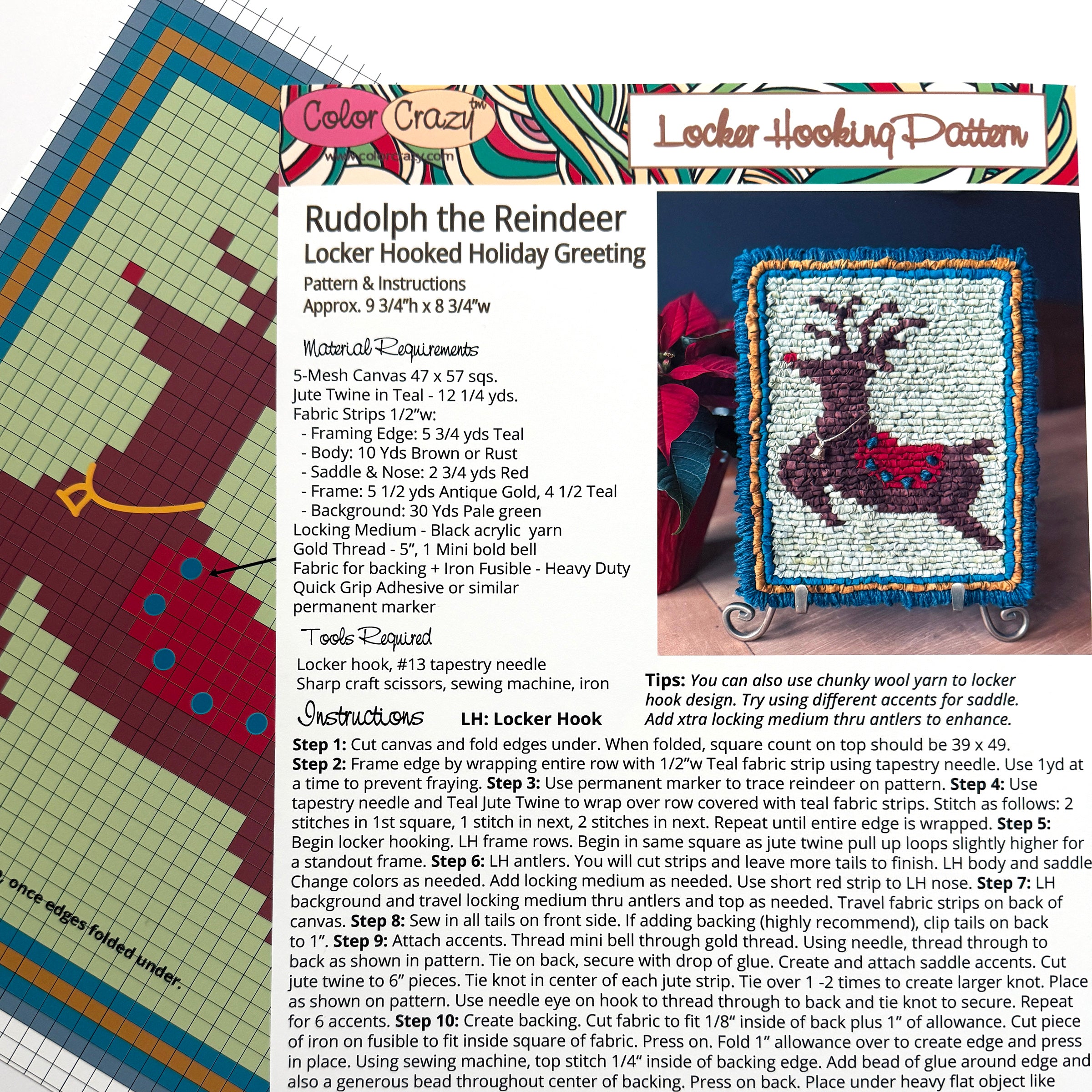 Rudolph the Reindeer - Locker Hooked Texture Greeting - Pattern Download