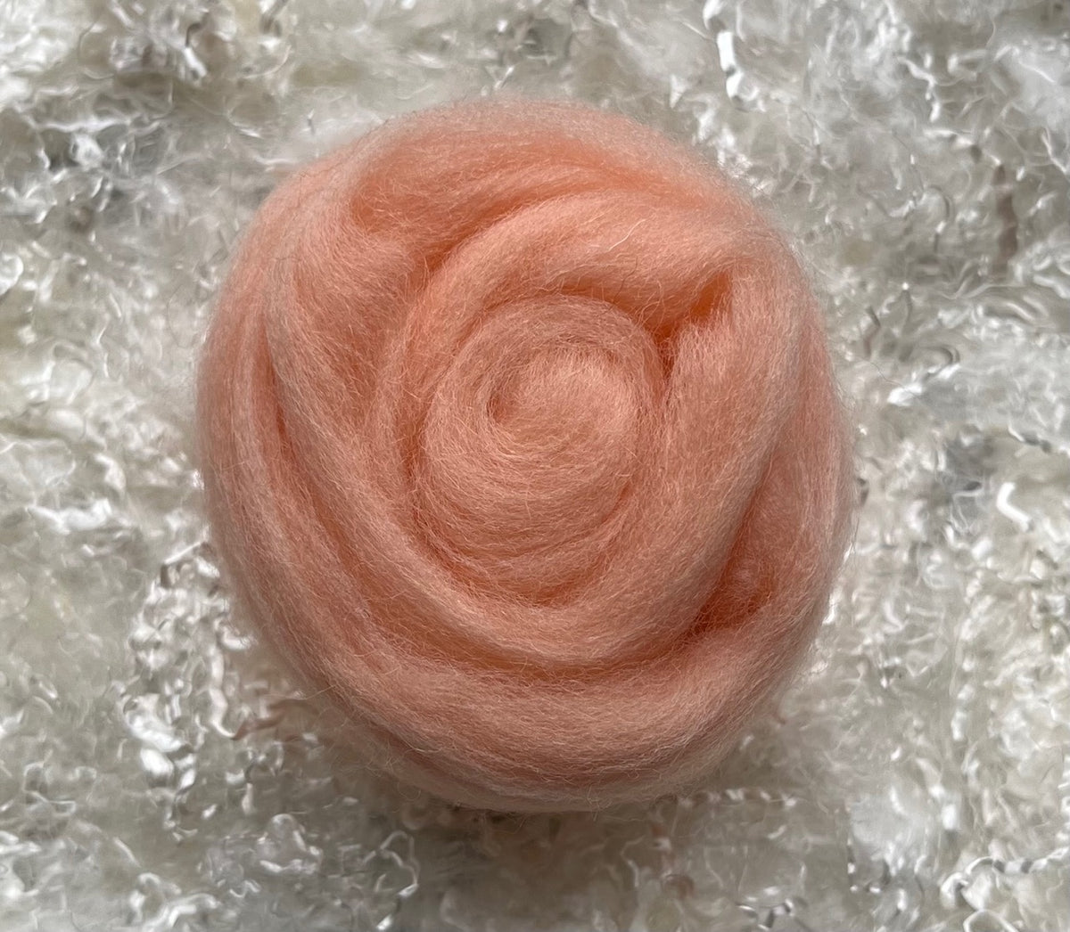 Peach dyed Corriedale wool top roving