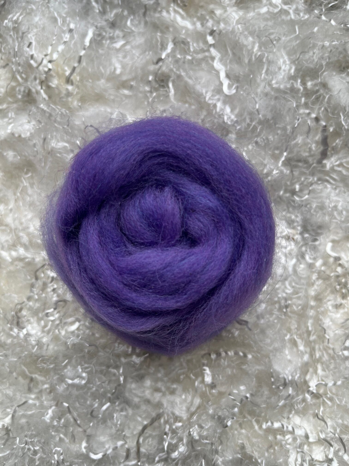 Purple dyed Corriedale wool top roving