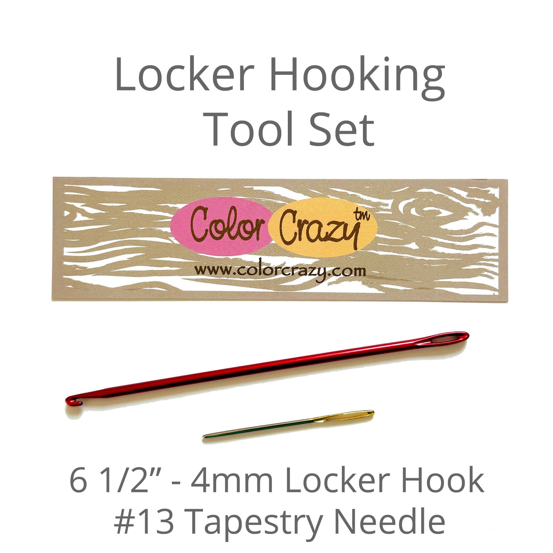 red aluminum locker hook and steel tapestry needle