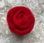Red dyed Corriedale wool top roving