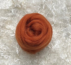 Rust dyed Corriedale wool top roving