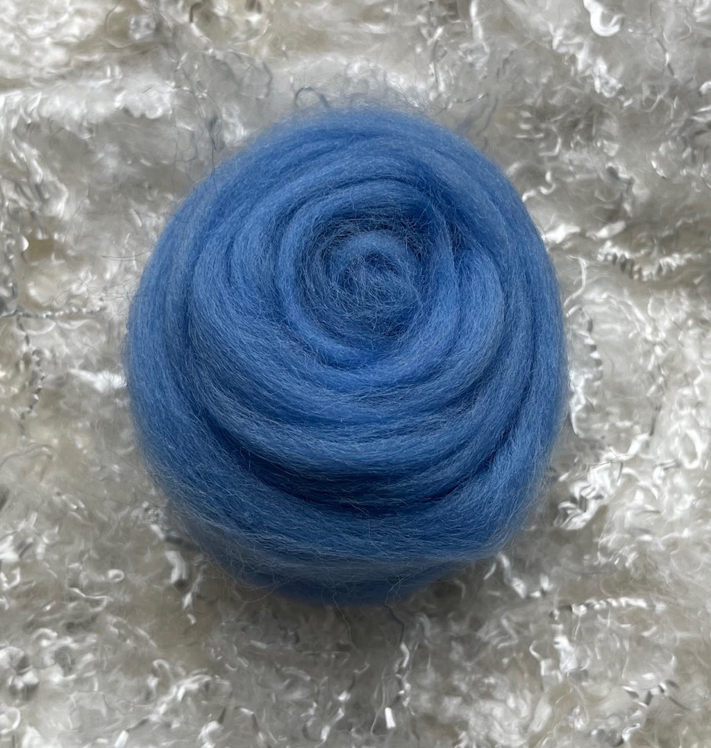 Sky Blue dyed Corriedale wool top roving
