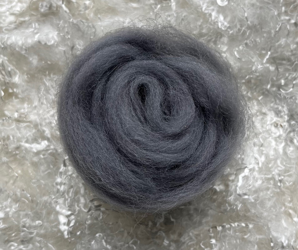 Steel Grey dyed Corriedale wool top roving