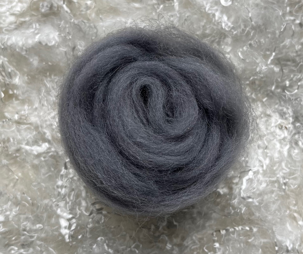Steel Grey dyed Corriedale wool top roving
