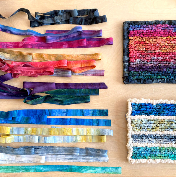 fabric strips, hand-dyed, cotton, locker hooking, weaving, crochet, knitting