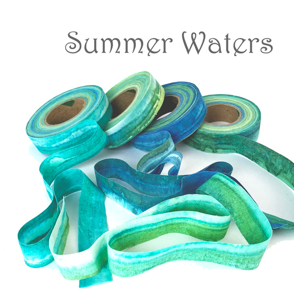 3/4"W Hand-Dyed Batik Fabric Strip--Water & Sky Collection