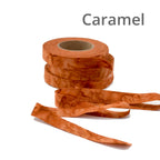 1/2" wide fabric strips ribbon, hand-dyed for locker hooking, weaving, knitting, crochet, journaling
