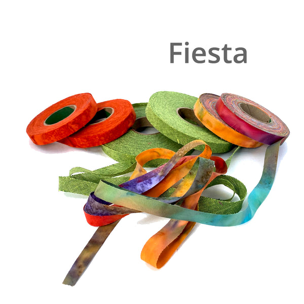 1/2" wide, fabric strips, ribbon, hand-dyed for locker hooking, weaving, knitting, crochet, journaling