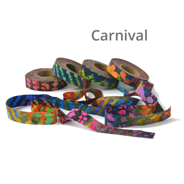 3/4" wide fabric strips ribbon, hand-dyed for locker hooking, weaving, knitting, crochet, journaling