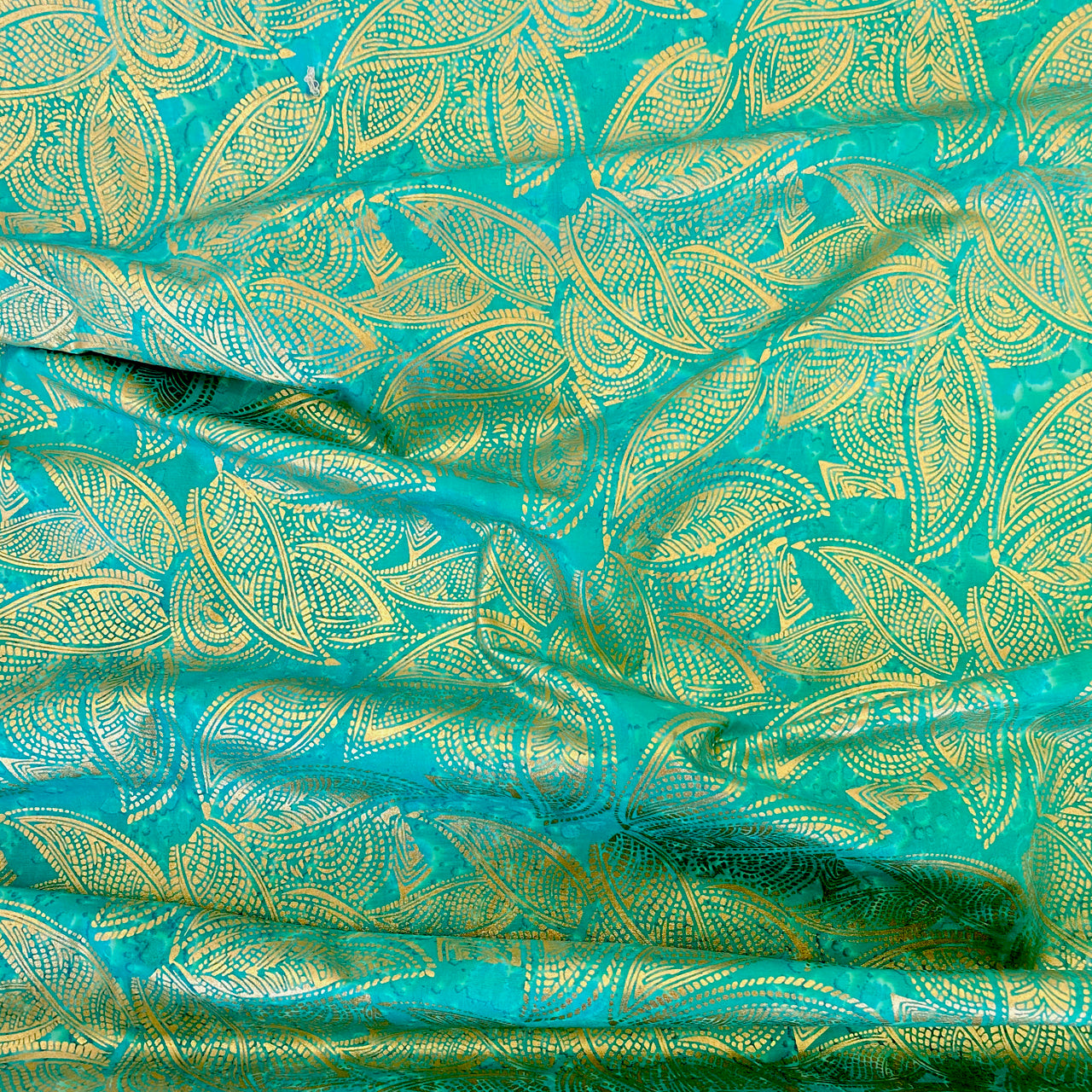 Color Crazy Hand-Dyed Cotton Fabric - Seaside Teal with Gold Leaf SOLD OUT!