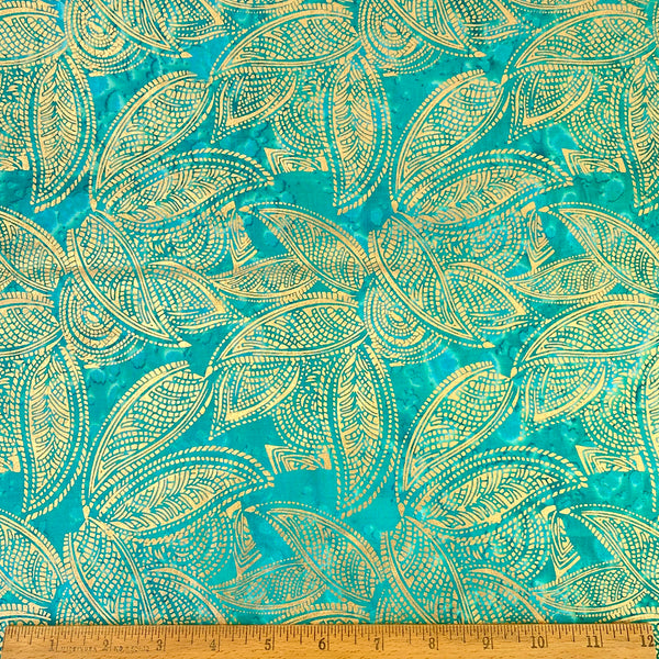 Color Crazy Hand-Dyed Cotton Fabric - Seaside Teal with Gold Leaf SOLD OUT!